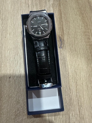 Montre POEDAGAR pour homme – Quartz, cadran noir, bracelet cuir